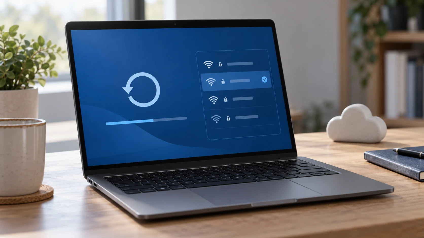 Ноутбук в режиме восстановления Windows подключается к сохранённой сети Wi-Fi